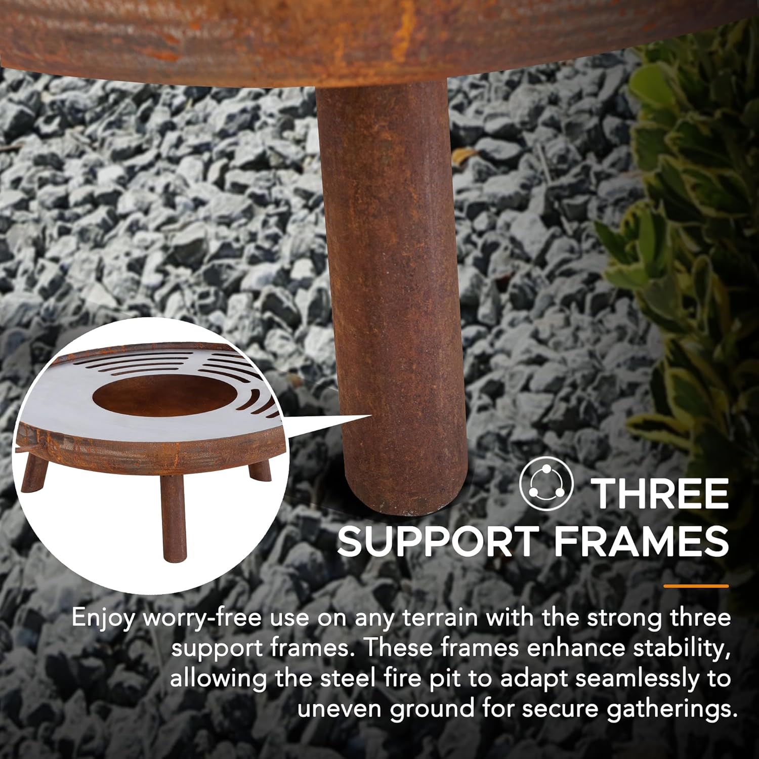 Sunjoy 28 in. Fire Pit Outdoor Steel Rusic Firepit Patio Wood Burning Fire Pits with Stainless Steel Baking Sheet and Fire Poker