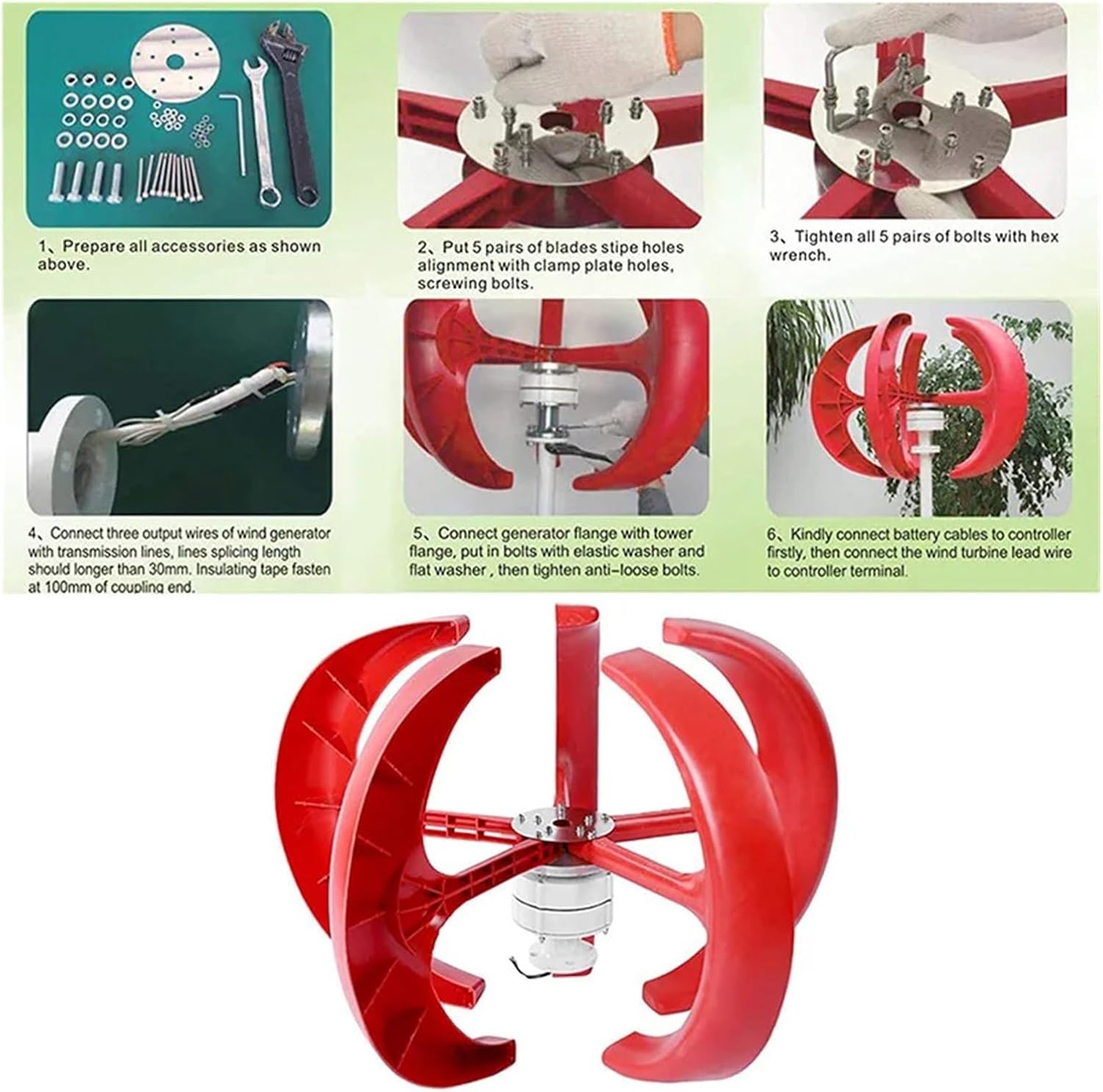 Wind Turbine Generator Kit, Green Energy 12v 24v Wind Turbine 800w Home Use Vertical Axis Turbine Generator Coreless Disc Alternator for Hybrid Solar Wind System(48V)