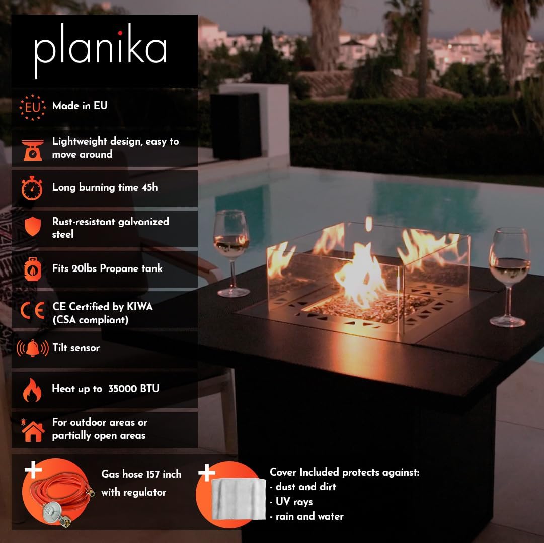 Planika - Square Table - Gas Fire Pit Table, 35