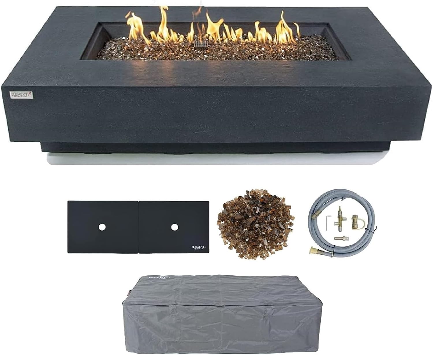 AMS Fireplace | Elementi Plus | Positano | Rectangular Dark Gray Concrete Natural Gas Fire Table Pit (Natural Gas)