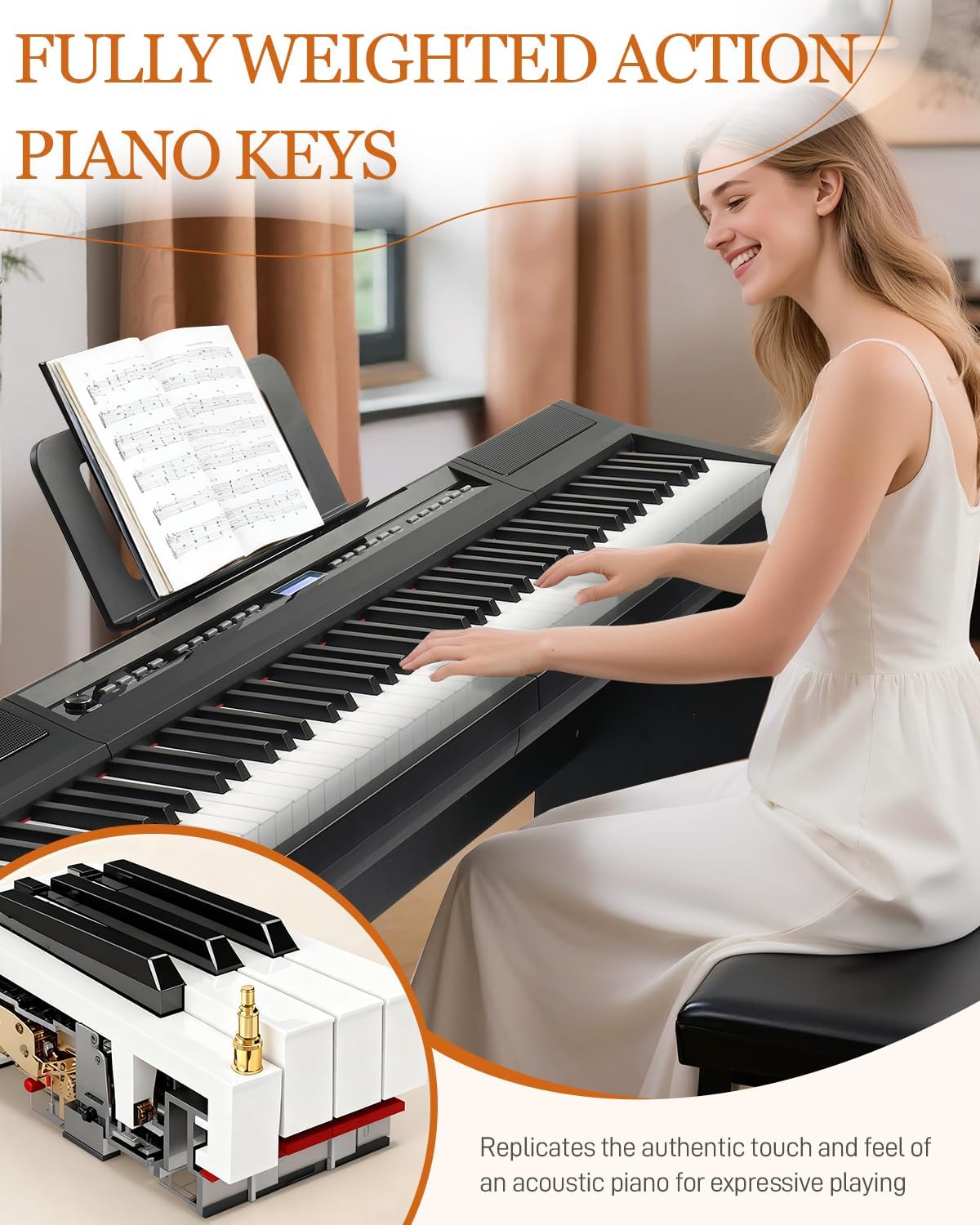 Ktaxon 88 Key Fully Weighted Keyboard Piano Hammer Action Digital Piano with MIDI & Bluetooth Functionality, Customizable Tones, Chords, Split Keyboard, Includes Headphones, Dust Cover(Compact)