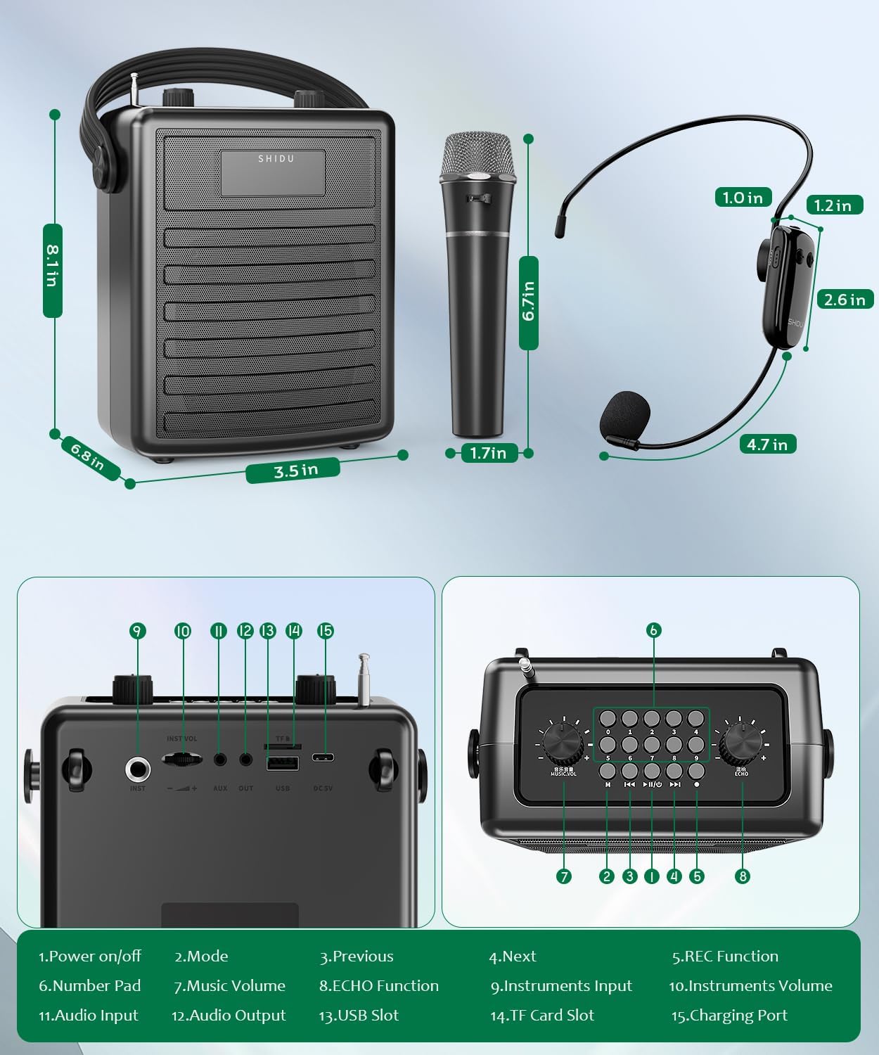 SHIDU 40W Voice Amplifier with Wireless Microphone, Portable PA System with Wireless Headset Mic & Speaker, 40W Loudly Bluetooth Portable Microphone and Speaker for Teacher, Meeting, Speech Events