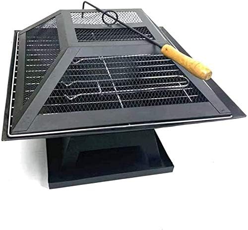 Fire Pits Outdoor Wood Burning Outdoor BBQ Grill Brazier Square Shape Firepit Wood Burning Portable Camping BBQ Grill Fire Bowl with Cover BBQ Cooking for Outside Camping Backyar