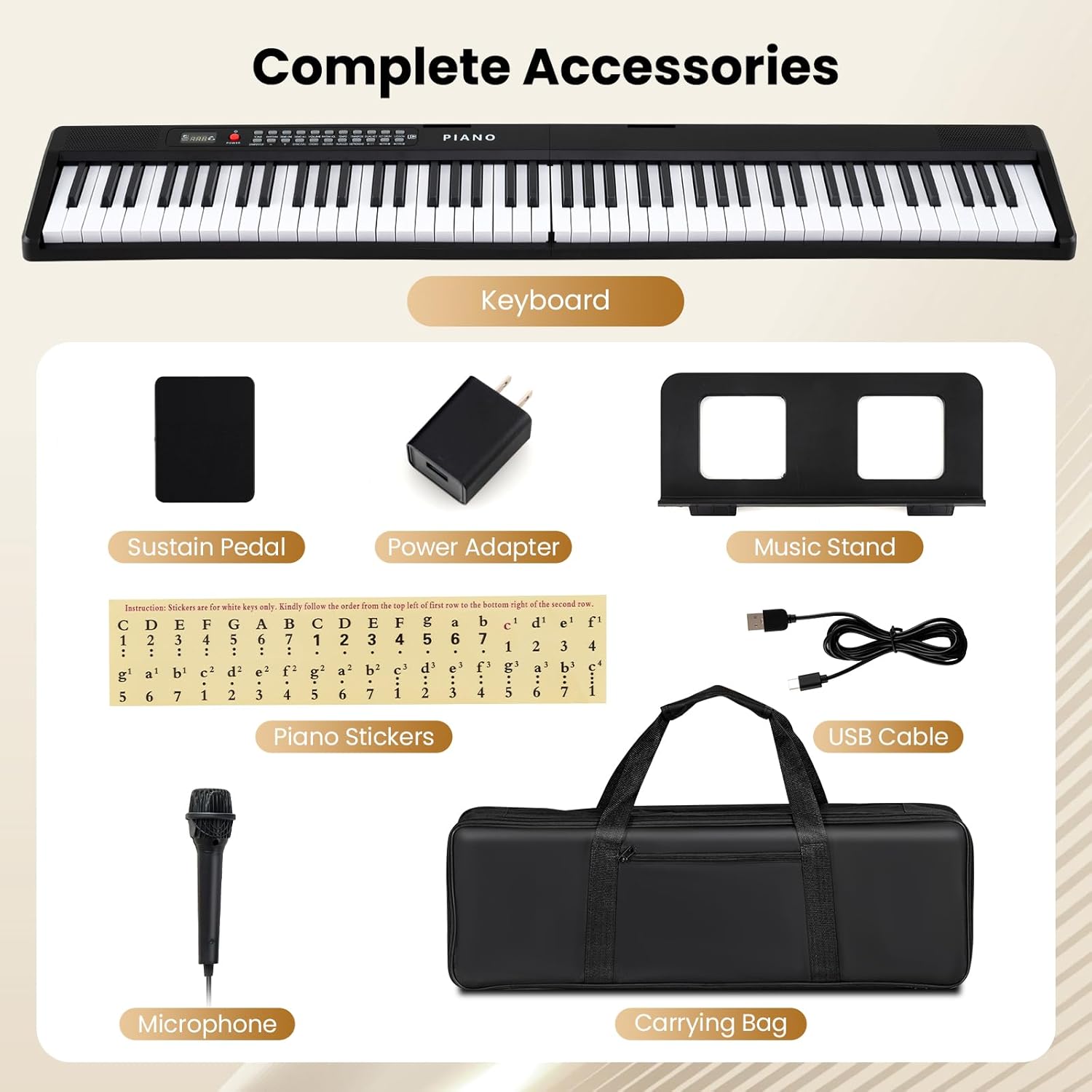 HONEY JOY 88 Key Keyboard Piano, Folding Full Size Semi-weighted Digital Piano w/ 1000 Timbres, 1000 Rhythms, MIDI USB, Sustain Pedal, Lights, Microphone, Portable Electric Piano for Beginners