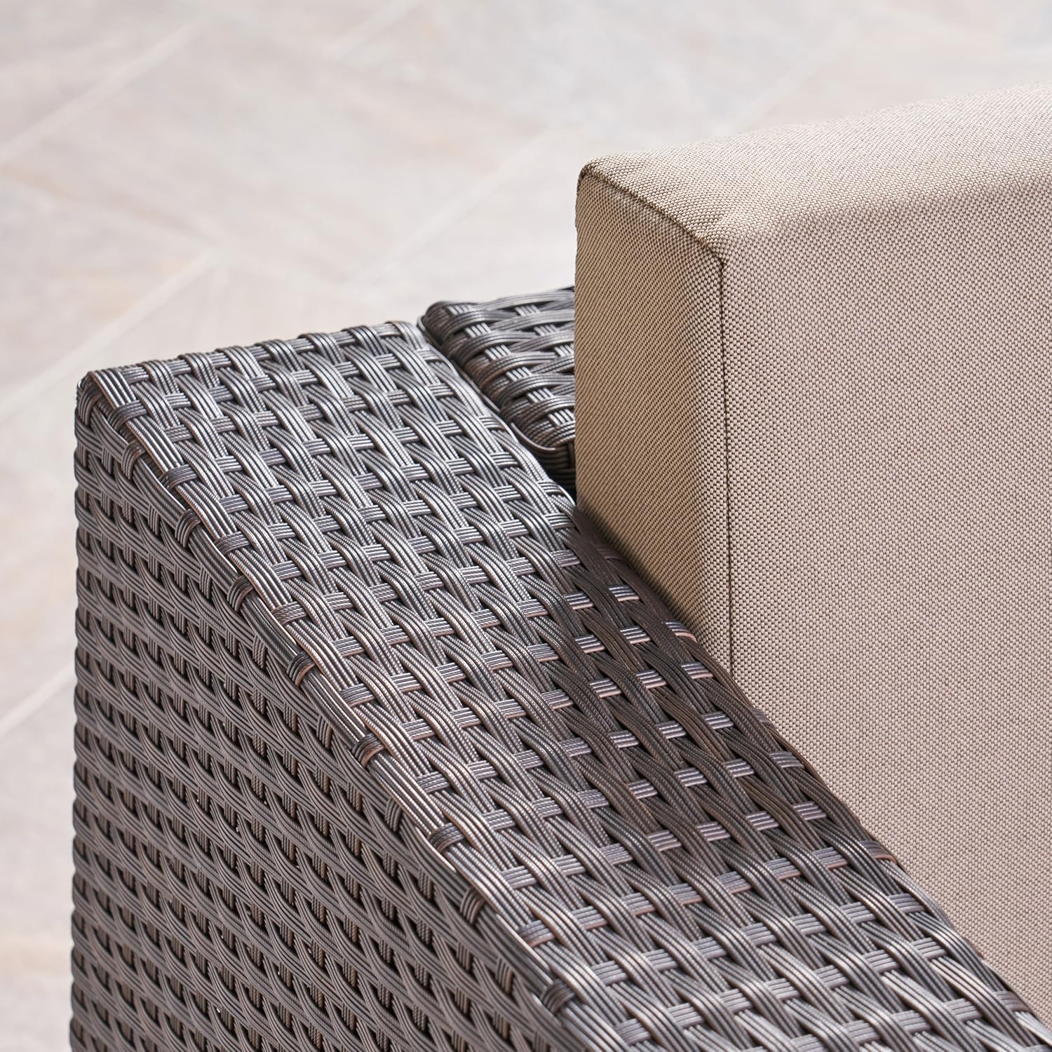 GDFStudio Outdoor 4 Piece Club Chair Set with Square Fire Pit, Dark Brown & Light Gray