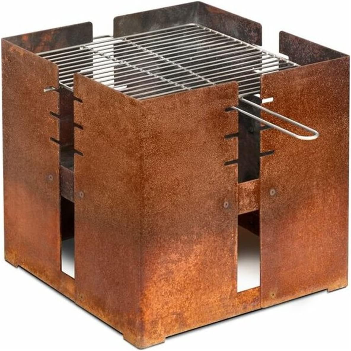 BBQ Grill Corten Steel Square Fire Pit Wood Charcoal Burning Patio Backyard Garden Picnic Outdoor Barbecue Bonfire Fireplace 17.7 inch Side Length