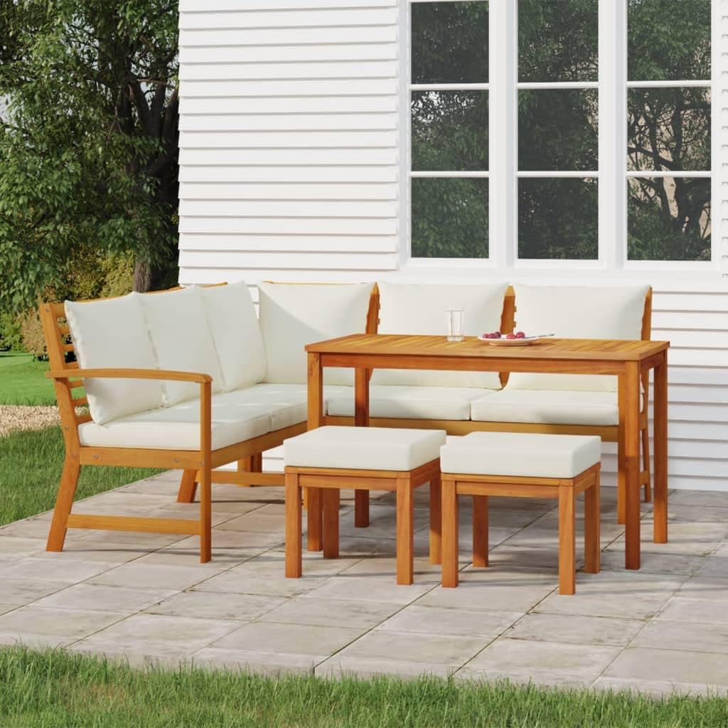 6 Piece Patio Dining Set with Cushions Solid Wood Acacia,Rustic Acacia Wood Garden Dining Set with Comfortable Cushions for Patio, Terrace, or Garden Furniture Sets for Patio, Lawn & Garden