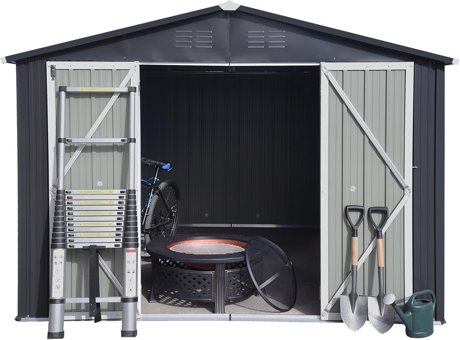 8x6FT Shed Outdoor Storage Shed, Metal Tool Shed with Waterproof Roof and Lockable Door, Garden Shed for Backyard Patio Lawn, Dark Gray