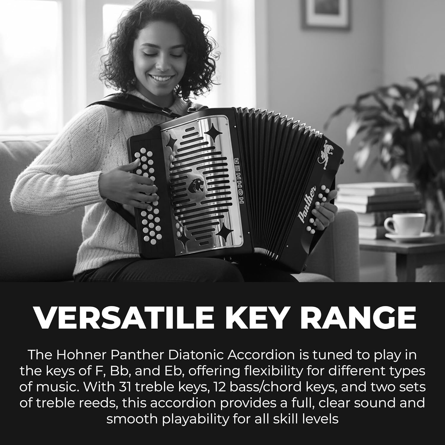 Hohner Panther Diatonic Accordion - Keys F/Bb/Eb Bundle with Hard Case and Austin Bazaar Polishing Cloth