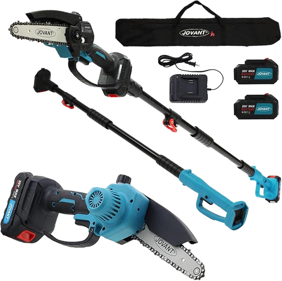 Cordless Pole Saws for Tree Trimming,2-In-1 Mode Cordless Pole Saw for Cutting Branches and Wood,with Portable Bag and 2-20V 4A Battery