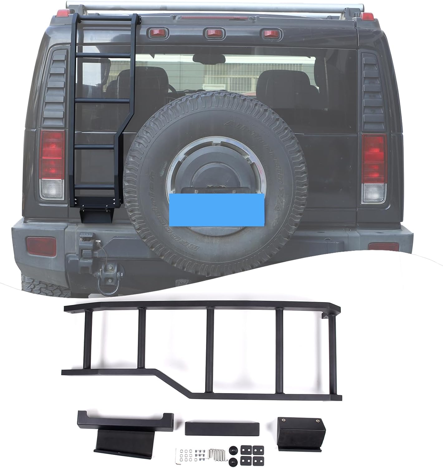 Lcojicep Aluminum Car Rear Tail Door Ladder Climbing Luggage Carriers Car Body Functional Decoration Accessories Compatible with Hummer H2 2003-2009 Rear Door Tailgate Ladder Kit