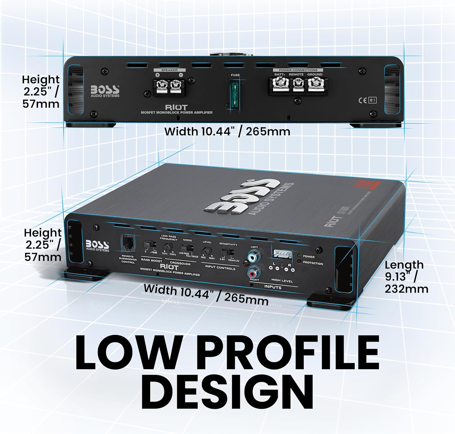 BOSS Audio Systems R1100M Monoblock Car Amplifier - 1100 High Output, 2-8 Ohm Stable, Low/High Level Inputs, Low Pass Crossover, MOSFET Power Supply