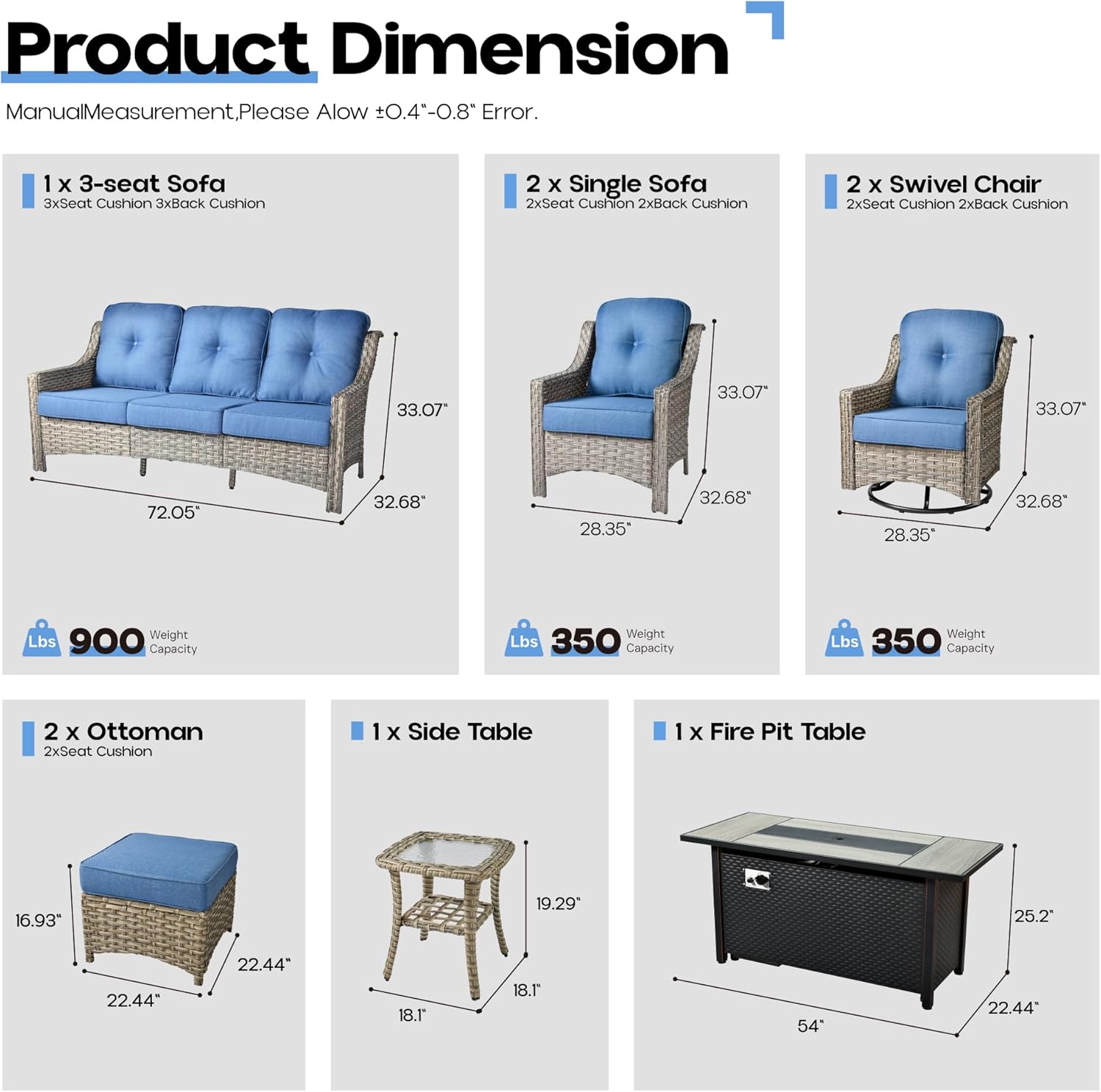 Outdoor 9 Pieces Coversation Set with 54