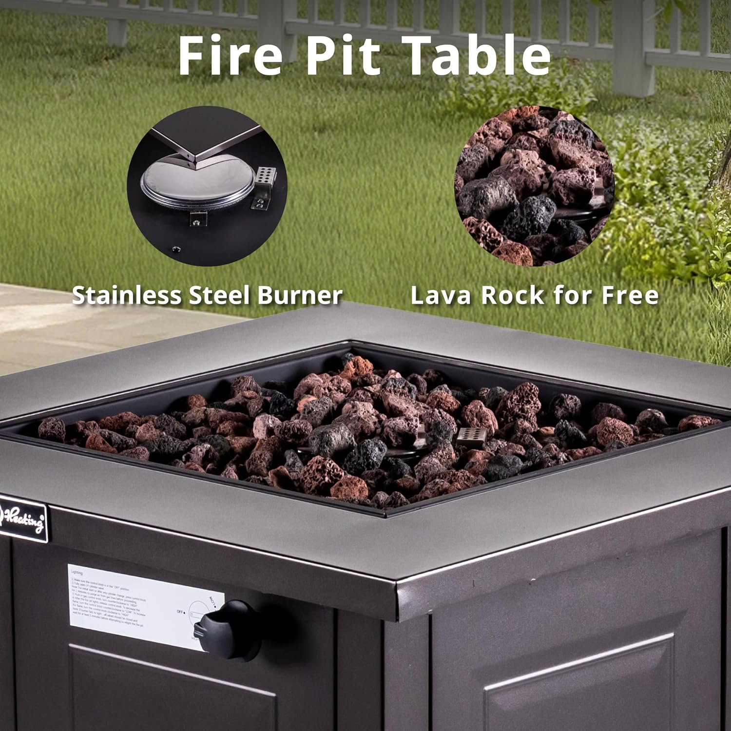Hexago 28 Inch Propane Fire Pit Table, 50,000 BTU Square Outdoor Gas Fire Table with Lid & Lava Rocks, Auto Ignition, ETL Certified, for Patio, Backyard, Garden & Deck