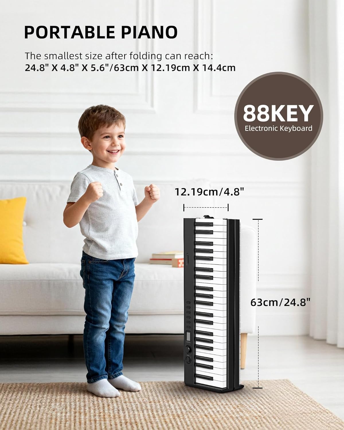 LEKATO Portable 88 Keys Electric Piano Keyboard, Foldable Digital Piano with Full Size Semi-Weighted Velocity Keys, Wood Grain, Learning Mode, LCD Screen, Bluetooth USB Midi, for Beginners Home Travel