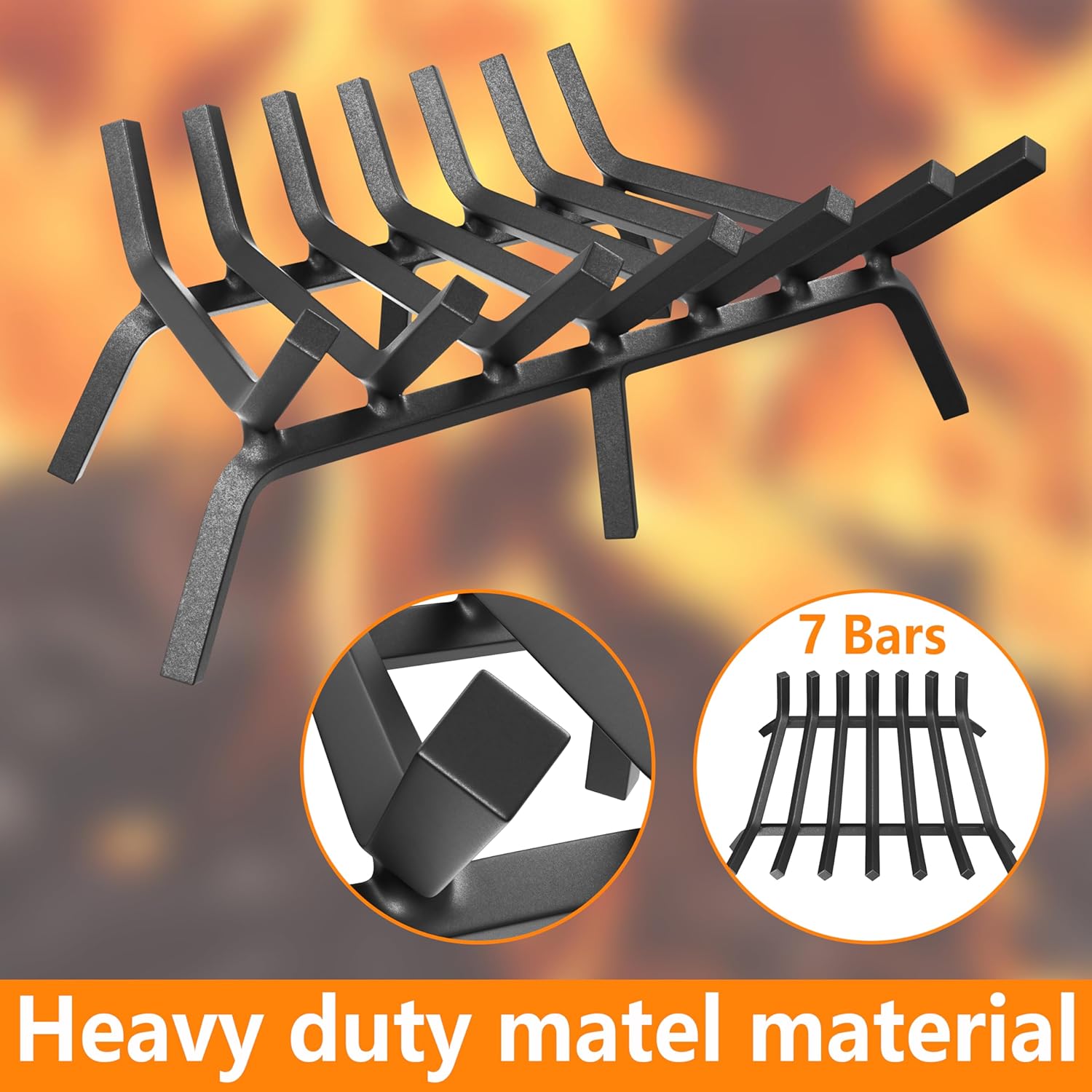 Mr IRONSTONE Fireplace Grate 24 inch Solid Steel Heavy Duty Firewood Log Burning Rack Fire Grates for Outdoor Kindling Tools Pit Indoor Fireplace Log Holder Wrought Iron Wood Stove