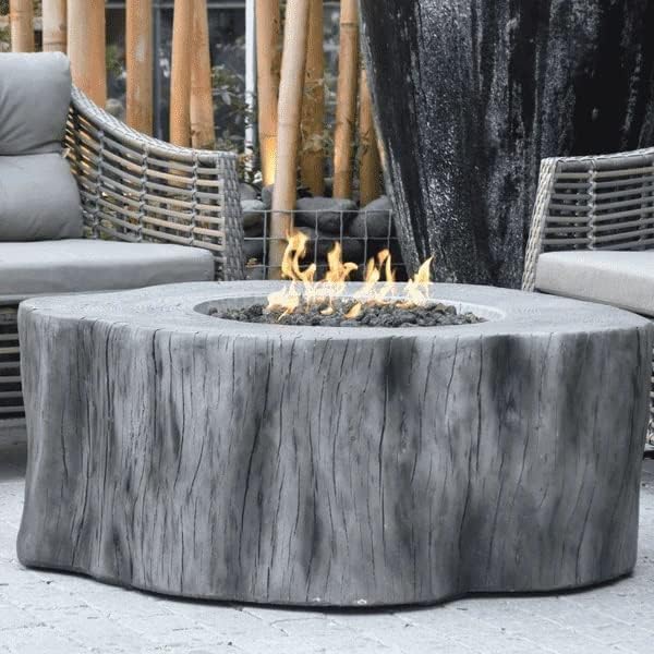 Elementi Manchester Gas Fire Pit Cast Concrete Fire Table, Outdoor Fire Pit Electronic Ignition | Canvas Cover, Lava Rock Included | Free AMS Wind Guard | Classic Gray (Propane Gas)