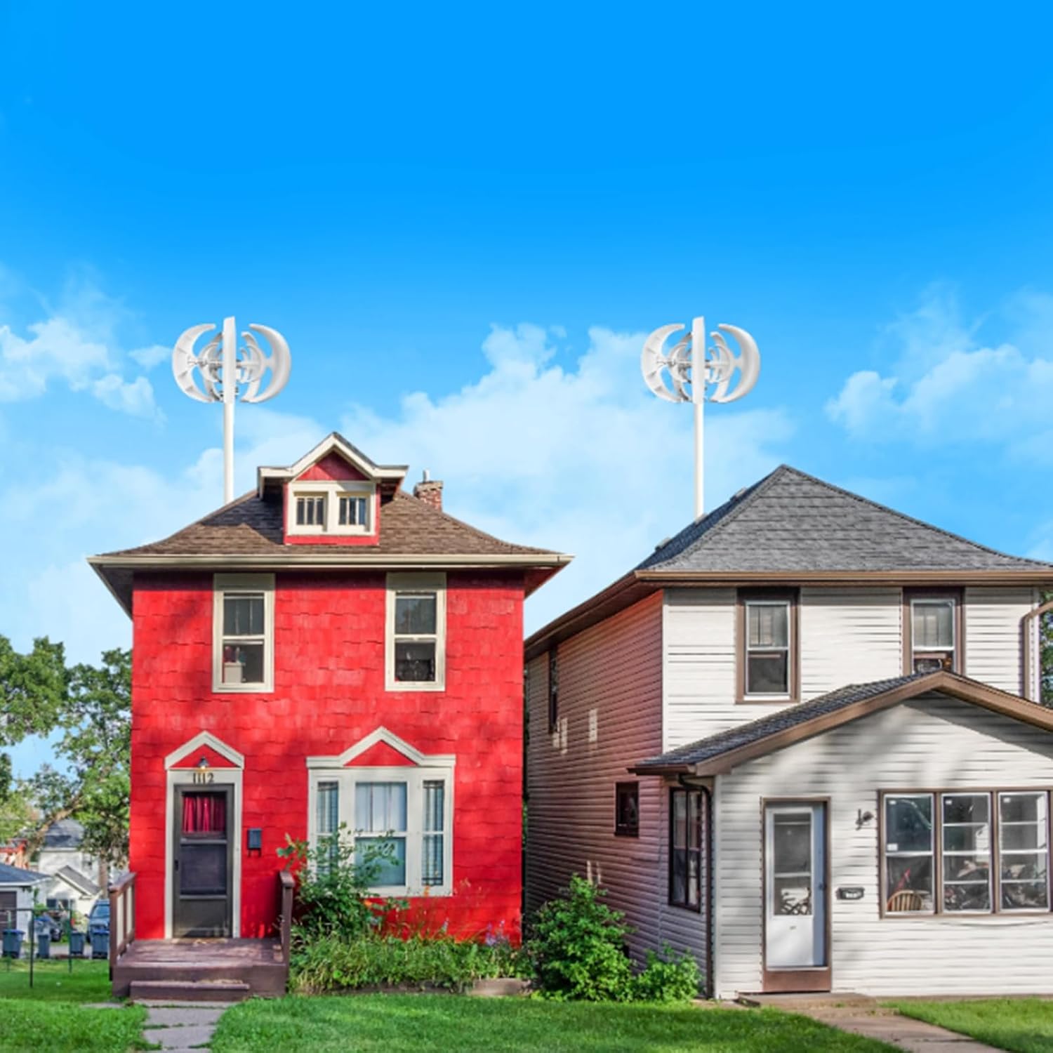 Vertical Axis Wind Turbine Set, 800W 12V 24V 48V Energy Generator Windmill Free Energy Wind Turbine Generator Kit with Controller-5 Blades (White)