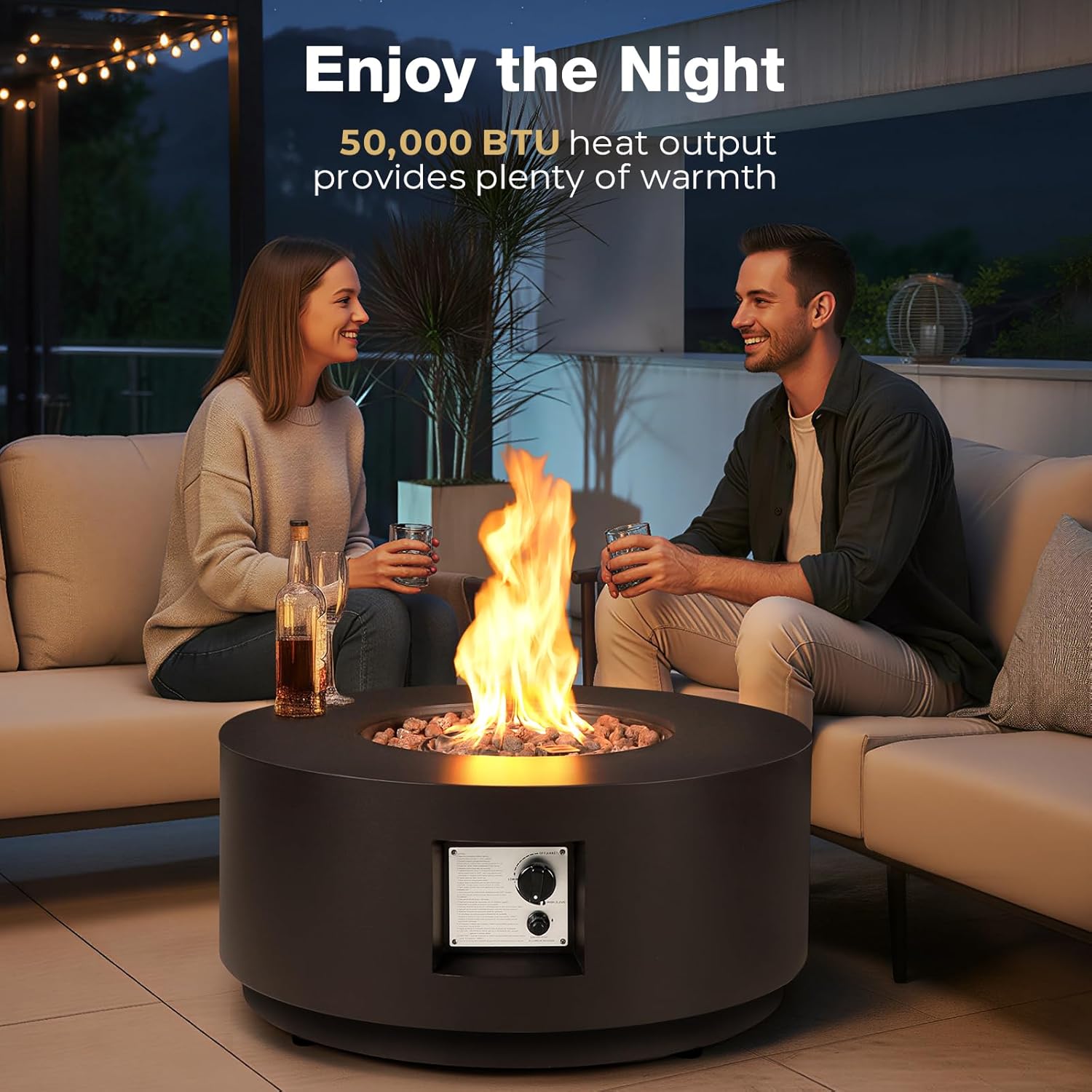 30-inch Outdoor Propane Fire Pit Table Round - Modern Gas Fire Pits Patio Heavy-Duty Firepit 50,000 BTU Fire Table with Tank Cover for Deck, Backyard and Pool, Black