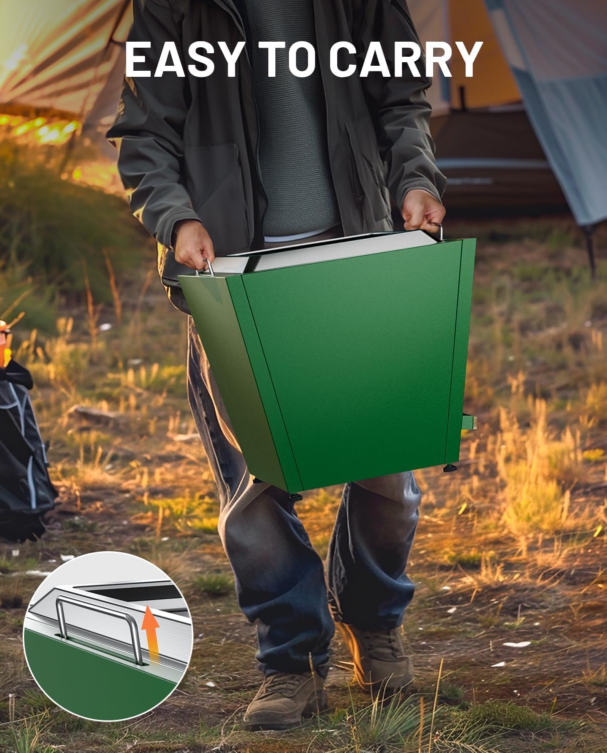 Cyberpit One 20 Inches Smokeless Fire Pit with Pull-Out Ash Pan, Portable Stainless Steel Outdoor Fire Pit for Backyard, Patio, Camping – Green (1 Door) (1 Doors)