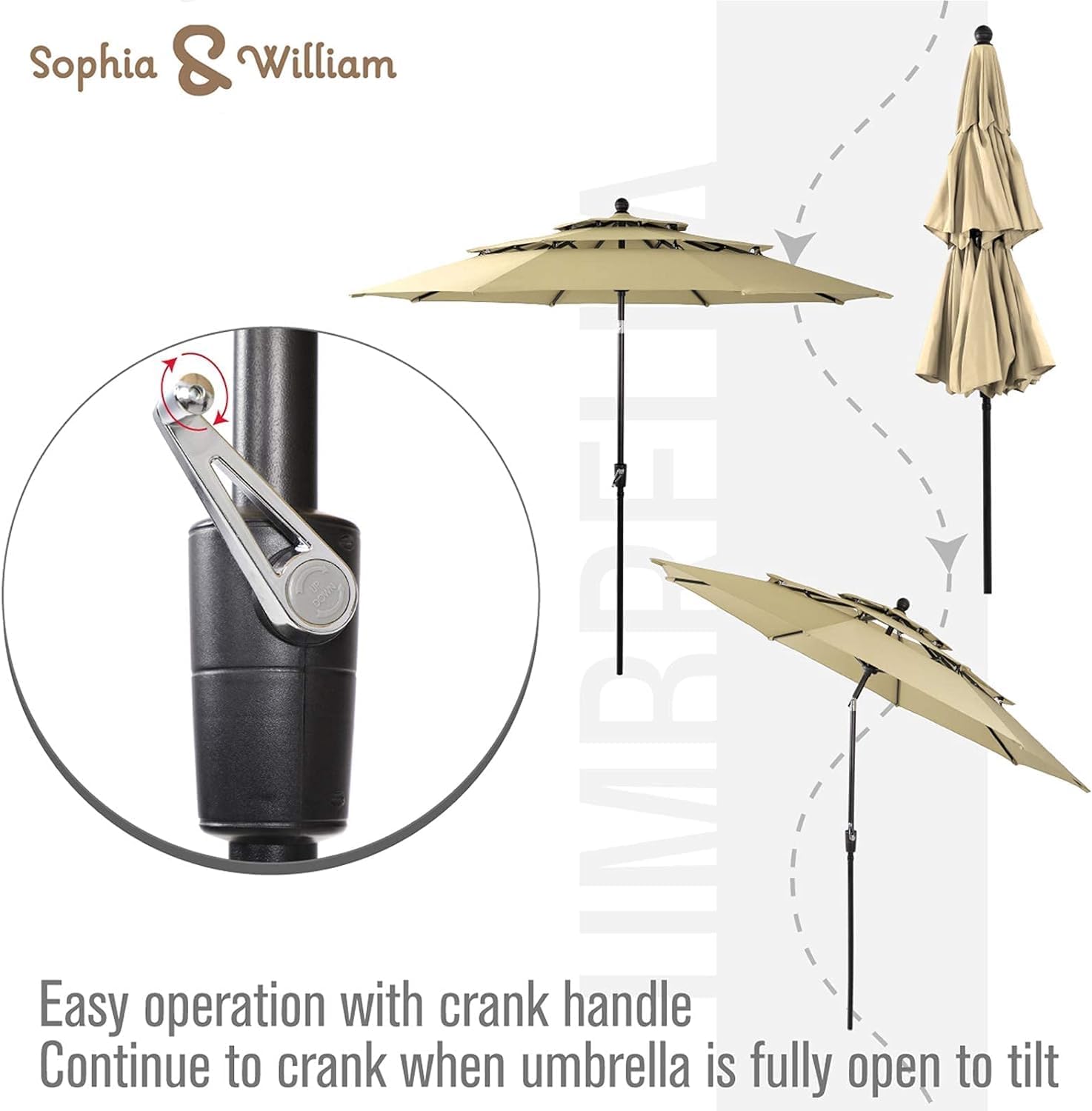 Sophia & William 9 Pieces Outdoor Patio Furniture Set with Cushions with 10ft 3 Tier Auto-tilt Umbrella(Beige), Metal Sectional Sofa Set Patio Conversation Set-4 x Loveseat Sofa, 4 x Tea Table