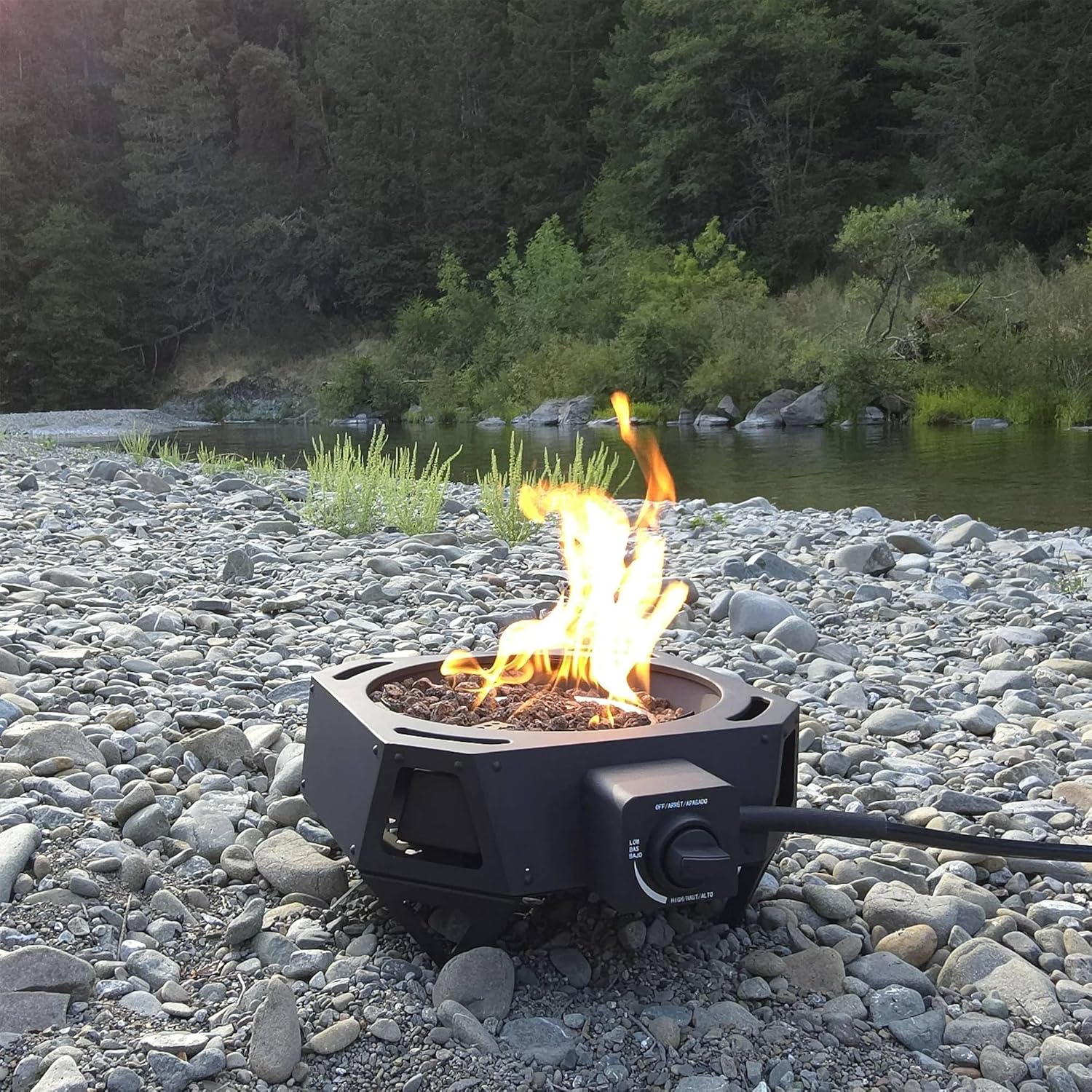 Portable Propane Gas Fire Pit with Locking Lid – 54,000 BTU Outdoor Steel Fire Bowl with Lava Rocks, Hose & Regulator, 15-Inch, Square Camping Gas Heater