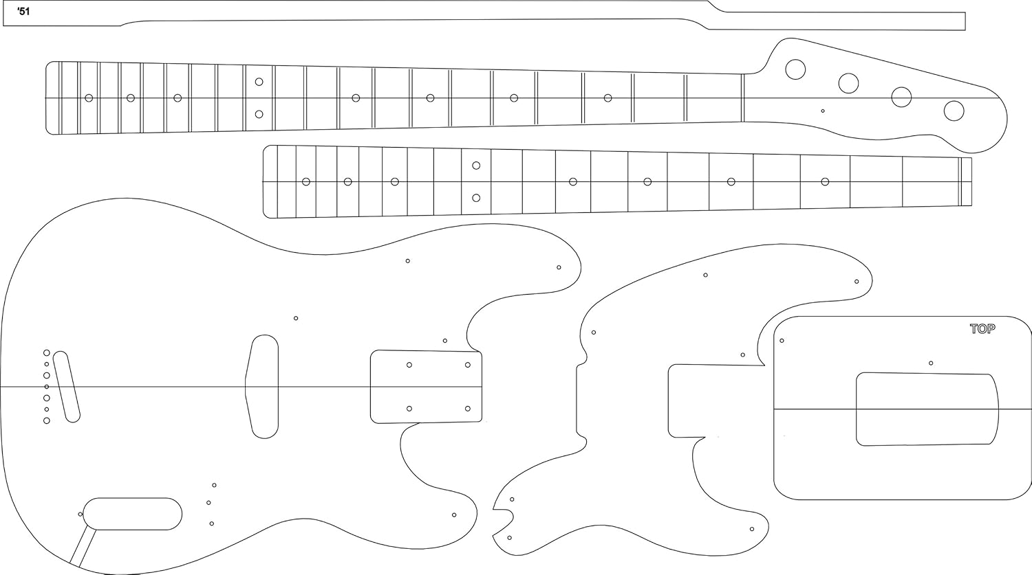 Electric Guitar Routing Template - '51 BASS