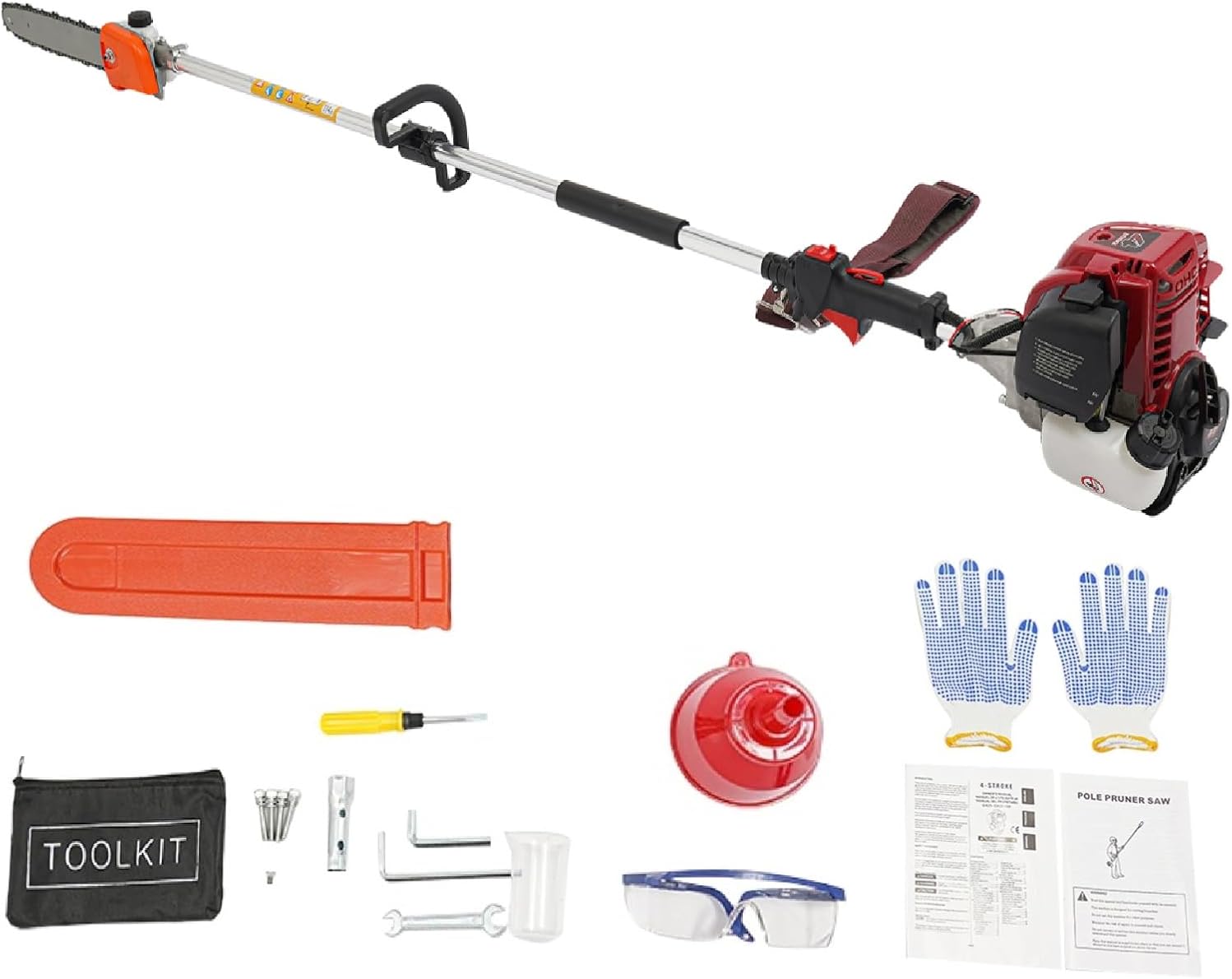 37.7CC Gas Powered Pole Saw, 1.65HP 4-Stroke Pole Tree Saw - Manual,1.2KW Extension Chainsaw with 12