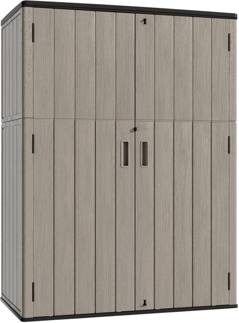 KINYING Outdoor Storage Shed,57 Cu.ft Vertical Outdoor Storage Cabinet Waterproof, Outdoor Resin Tool Shed for Patio Furniture, Garden Tools, Pool Accessories, Lawn Mower(Coffee Color)