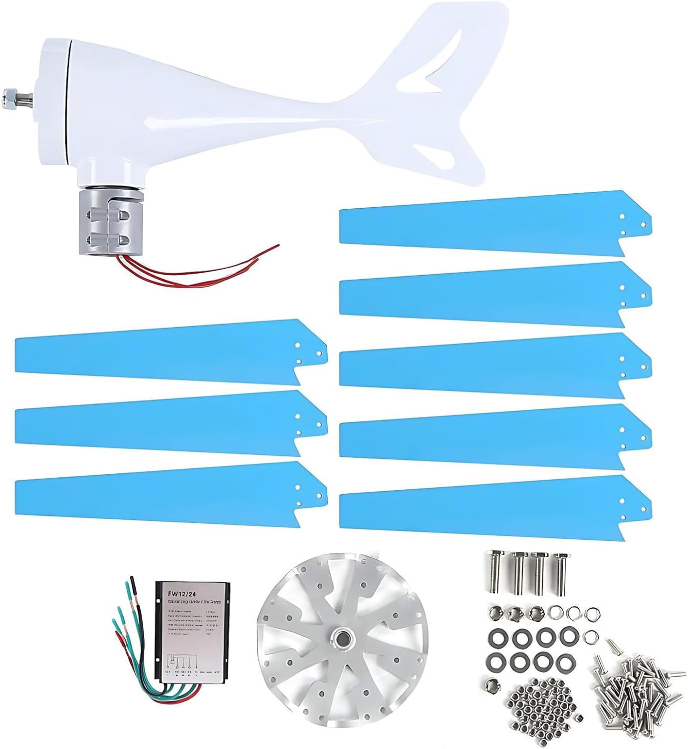 Wind Turbine Kit 100/200/300/400W 12/24V, 8-Blade Generator with Charge Controller, Magnetic Levitation Design for Home, Farm, Marine Use Blue-400W
