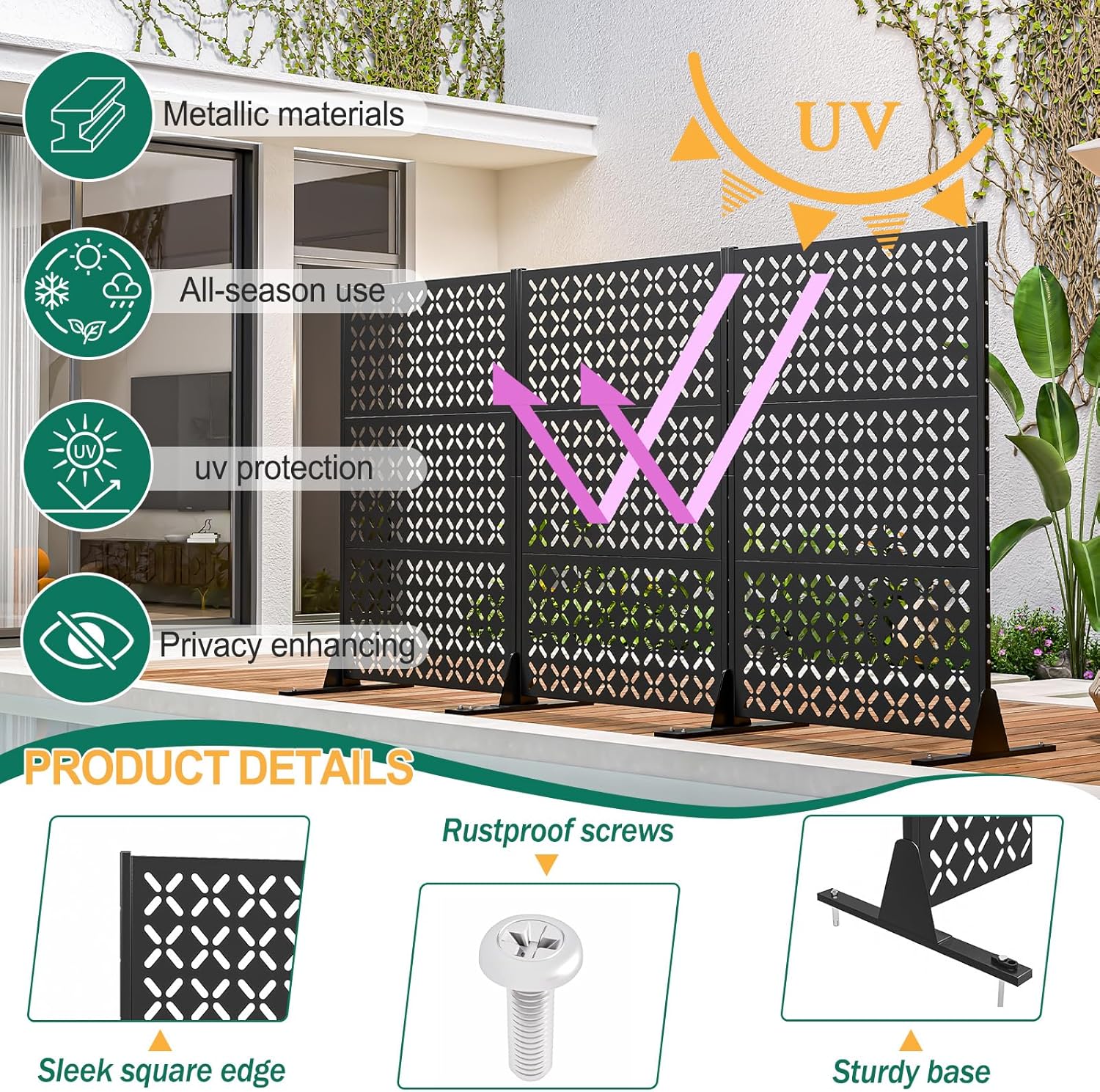 Metal Privacy Screen Outdoor 72