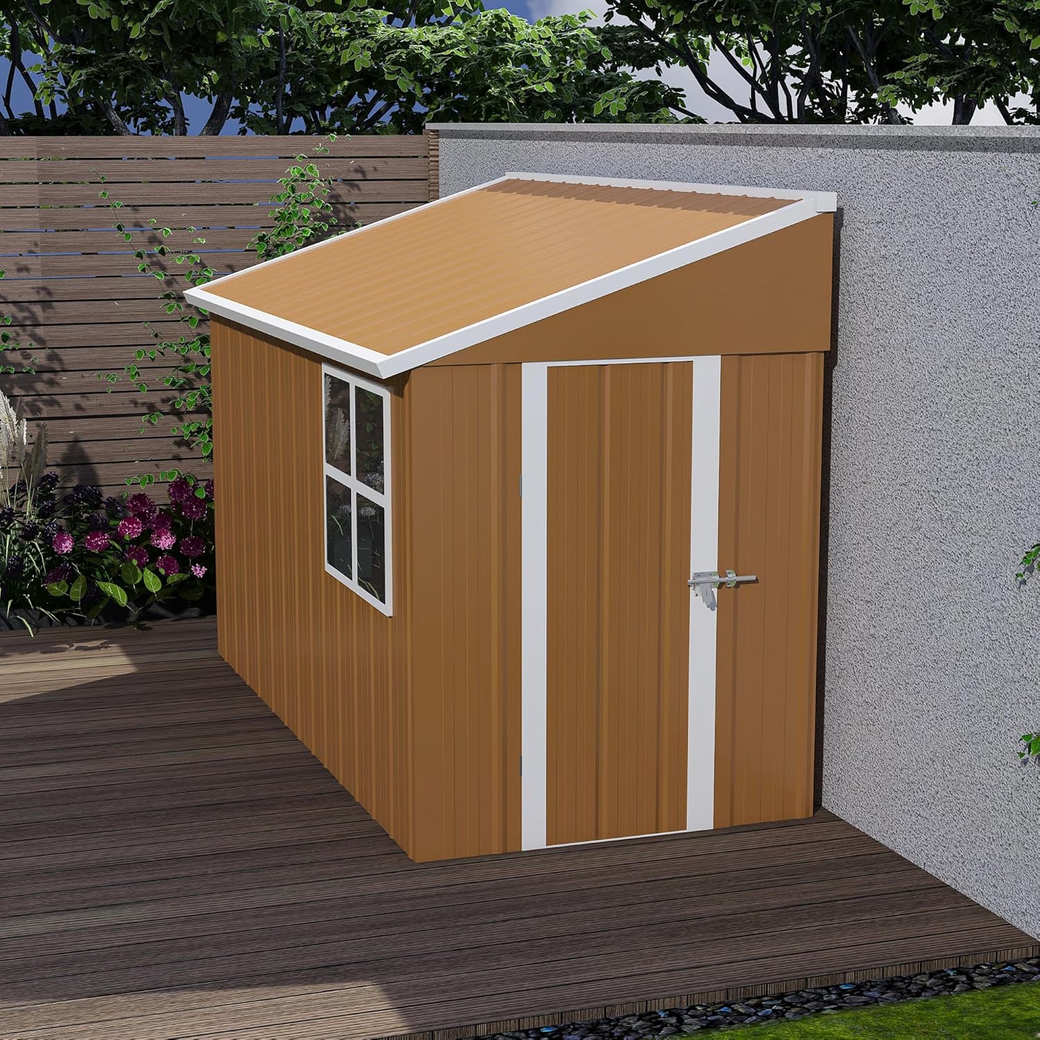 8x4ft Heavy-Gauge Metal Storage Shed with Wide Double Doors Angled Roof Water Runoff and Airflow Vents for Secure Garden Organization