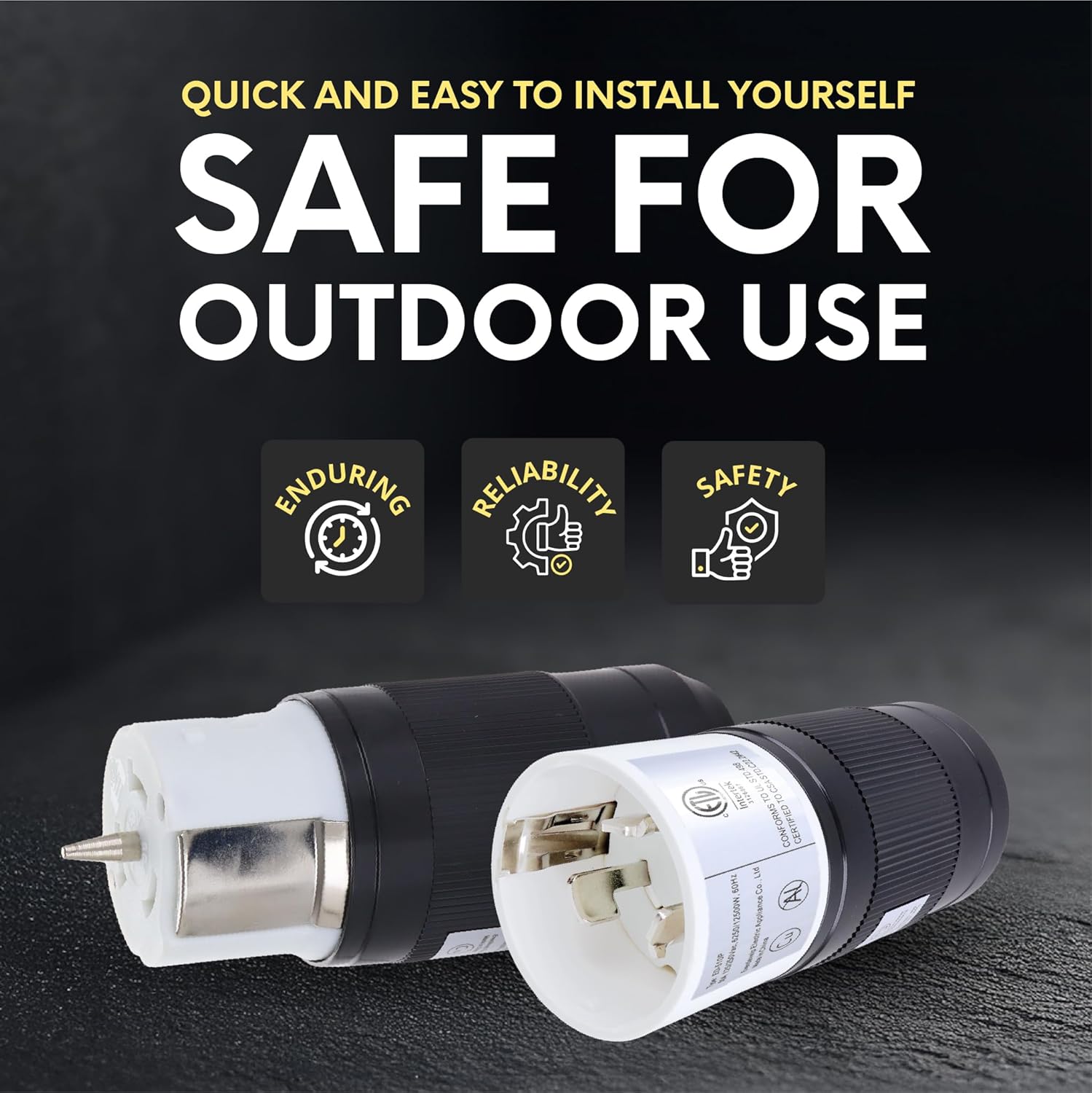 50 Amp Generator Plug (Female & Male) (2 Pack)，50 Amp Generator Connector, 125 Volt/250 Volt, CS6364 Shopcorp 50A Twist Lock RV Plug - CS6365, Twist Lock Adapter, 12500 Watts 3 Pole 4 Wire