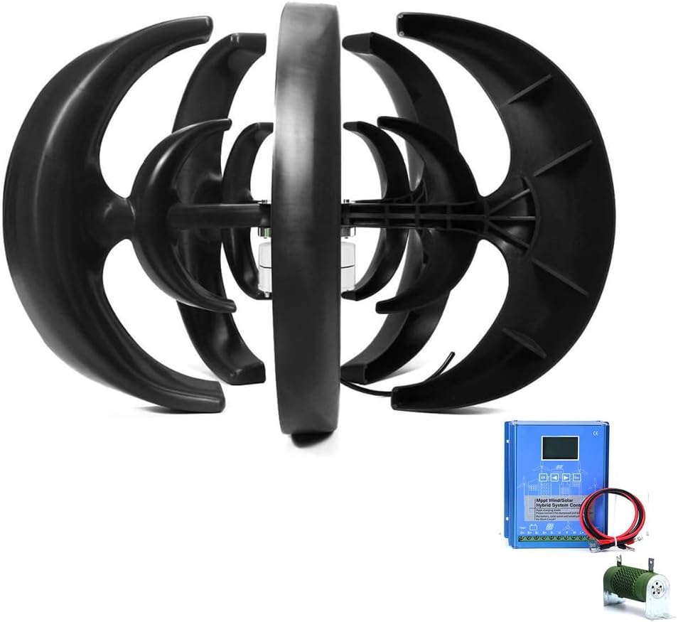 3000W 5 Blade Wind Power Generator Kit, 12V-220V Vertical Axis Wind Turbines Generator with Wind Solar Complementary Controller for Renewable Energy Solutions