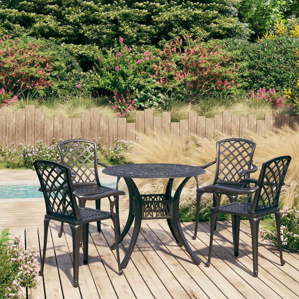 5 Piece Bistro Set Cast Aluminum Black Garden Furniture