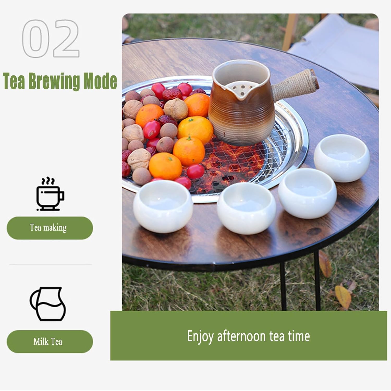 Multifunctional Fire Pit Table, Portable & Folding BBQ& Outdoor Wood Burning Firepit with Cooking Grate and Fire Tongs for Camping, Bonfire & Outdoor Heating