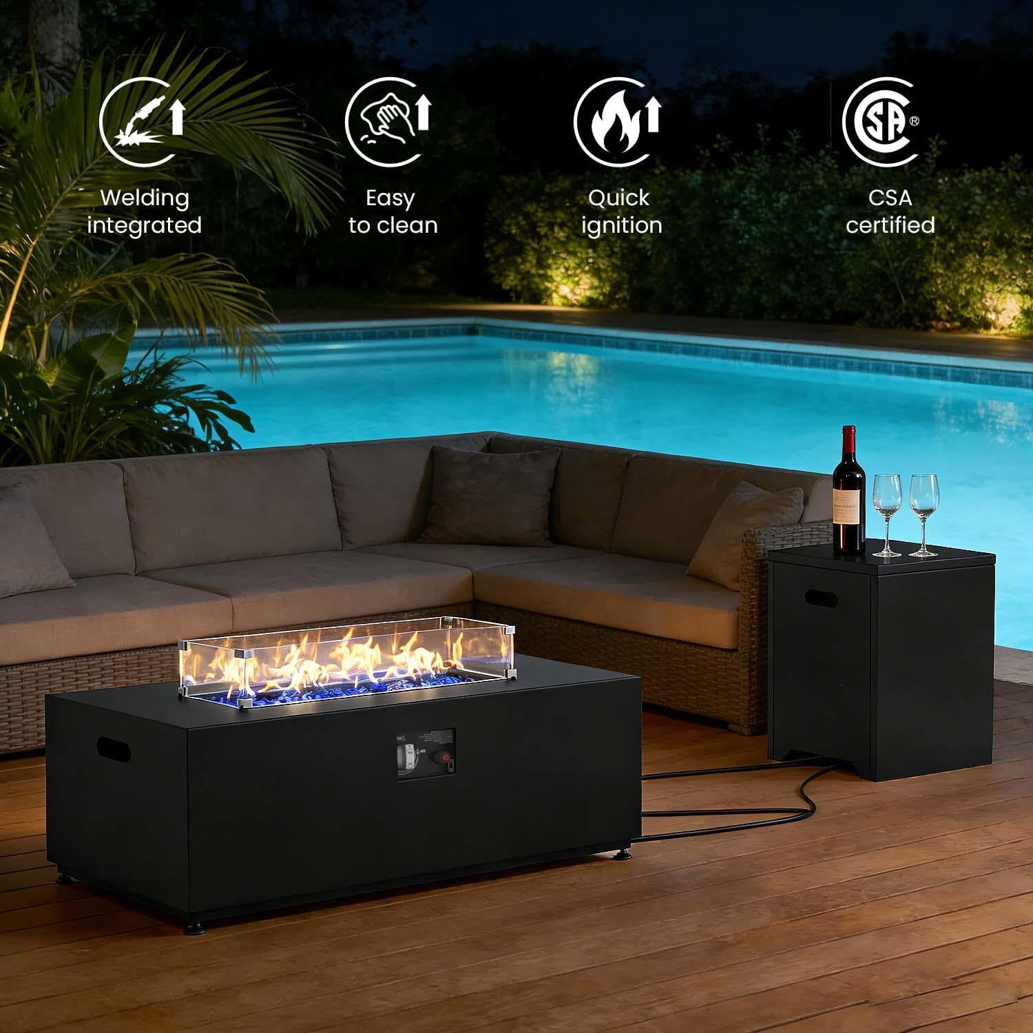 42 Inch Gas Fire Pit Table, 55,000 BTU Propane Fire Pits for Outside with Aluminum Lid and Waterproof Cover, 2 in 1 Firepit Table