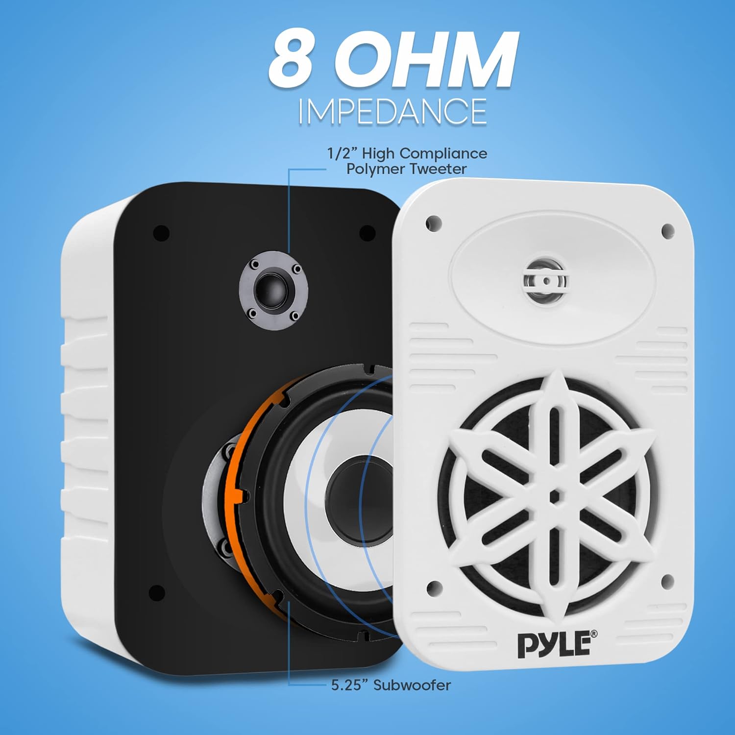 PyleUsa Indoor Outdoor Speakers Pair-500 Watt Dual Waterproof 5.25” 2-Way Full Range Speaker System w/ 1/2”High Compliance Polymer Tweeter - in-Home, Boat, Marine,Deck,Patio,Poolside (White) PDWR55WT