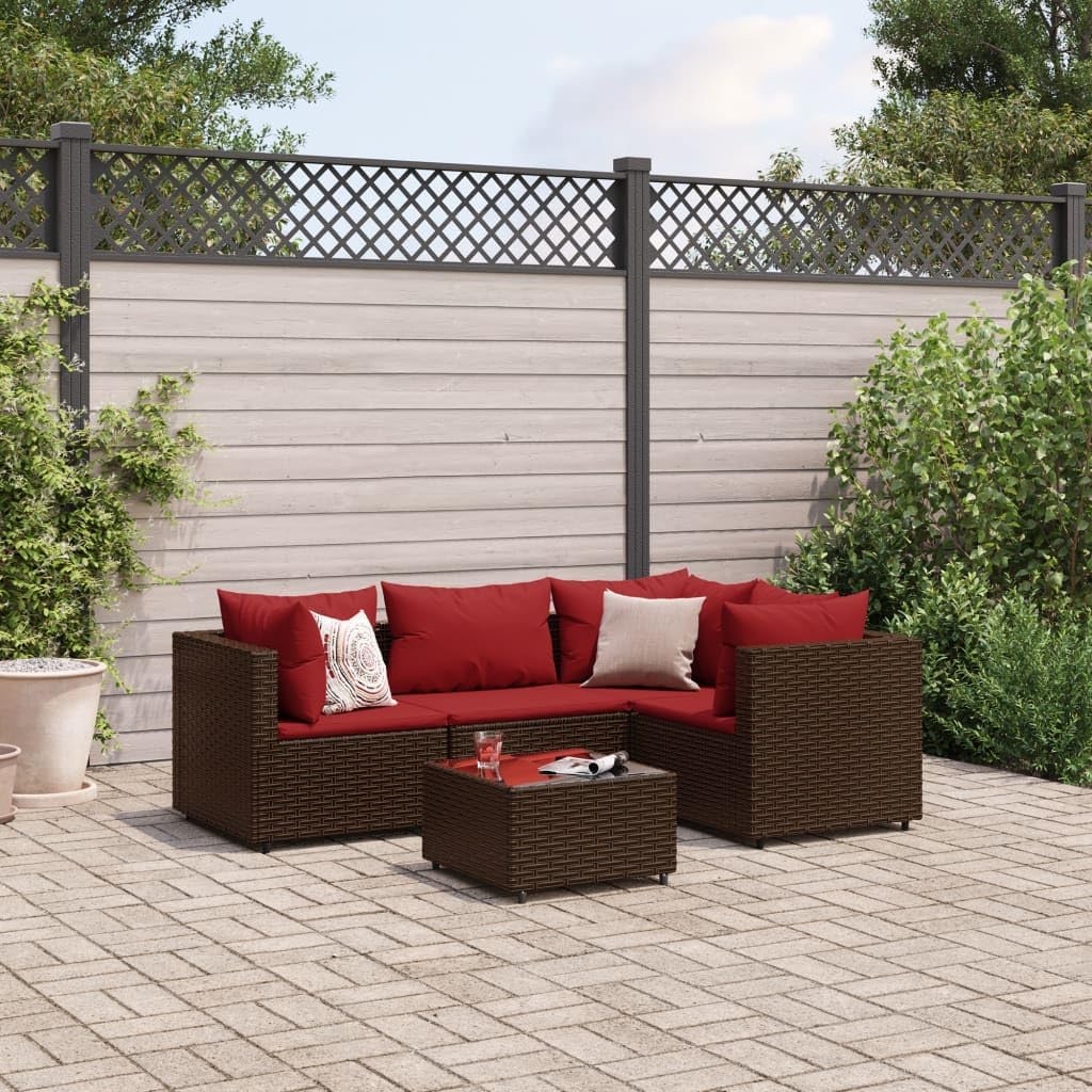 5 Piece Patio Lounge Set with Cushions Brown Poly Rattan,Comfortable Rattan Garden Lounge Set with Adjustable Feet for Patio and Outdoor Areas Furniture Sets for Patio, Lawn & Garden