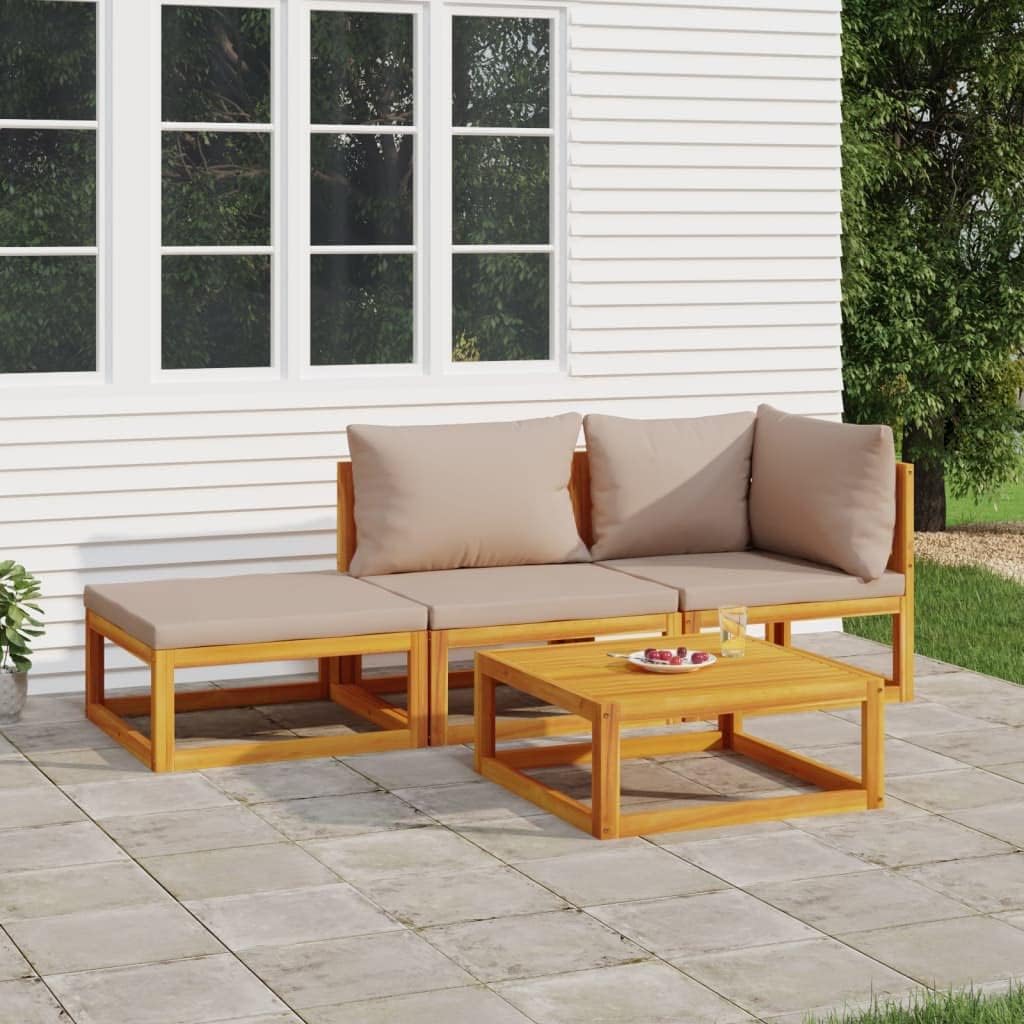 4 Piece Patio Lounge Set with Taupe Cushions Solid Wood,Elegant Acacia Wood Patio Lounge Set for Comfortable Outdoor Relaxation Patio Furniture Sets, Outdoor Furniture Sets