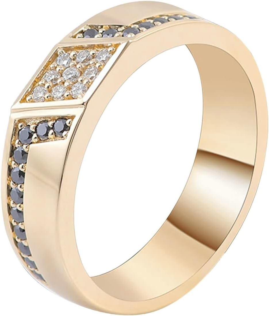 Wedding Bands Women Diamond, Simple Promise Ring Round Jewelry 9/14/18K Yellow Gold Gift for Wife