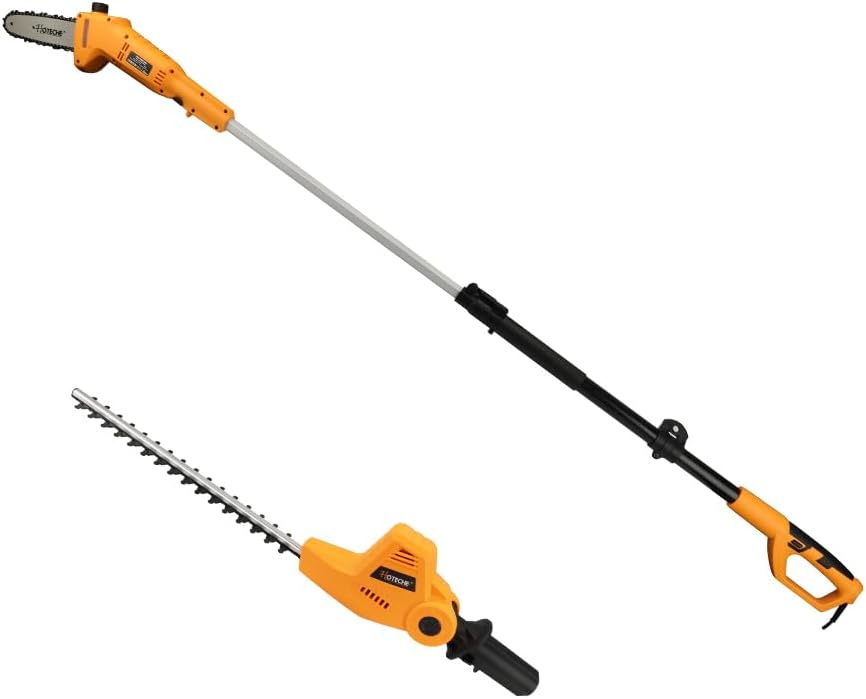 Hoteche 2-in-1 Telescoping Pole Saw & Hedge Trimmer | 500W/700W, 195-253CM, Orange-Black, Color Box