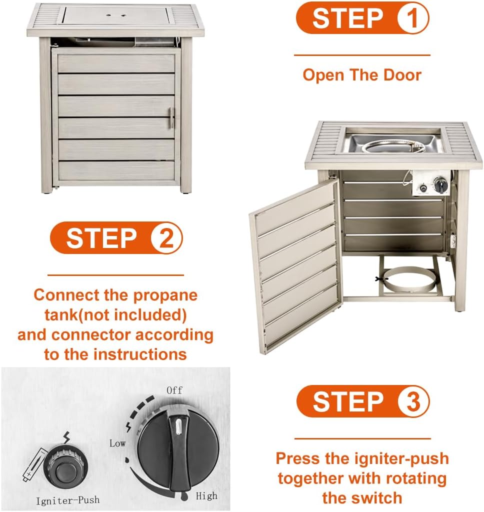 28 Inch Propane Fire Pit Table, Outdoor Gas Fire Pits with Lid & Lava Rock, 50000 BTU Firepit for Dinning, Party in Outside, Patio, Garden or Yard (Light Grey)