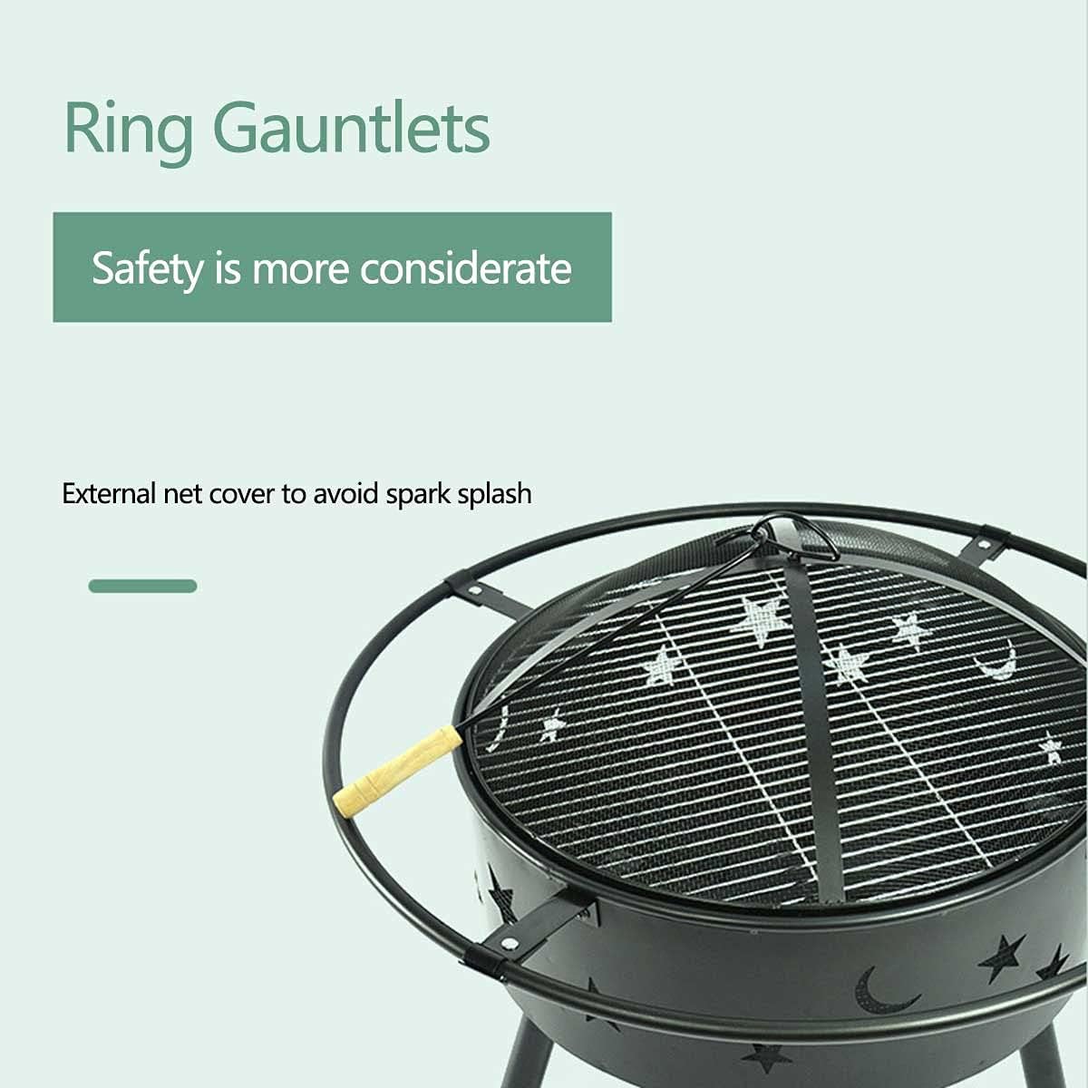 Outdoor Fire Pits Wood Burning Grill, Firepit for Outside Portable, Stars and Moons Firepit 2-in-1 Backyard Fire Pit with Fire Hook for Outside Patio Cooking BBQ