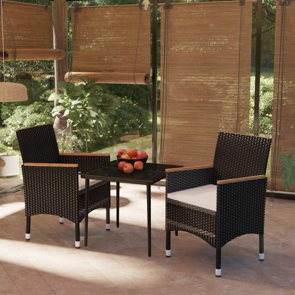 3 Piece Patio Dining Set with Cushions Black Garden Furniture