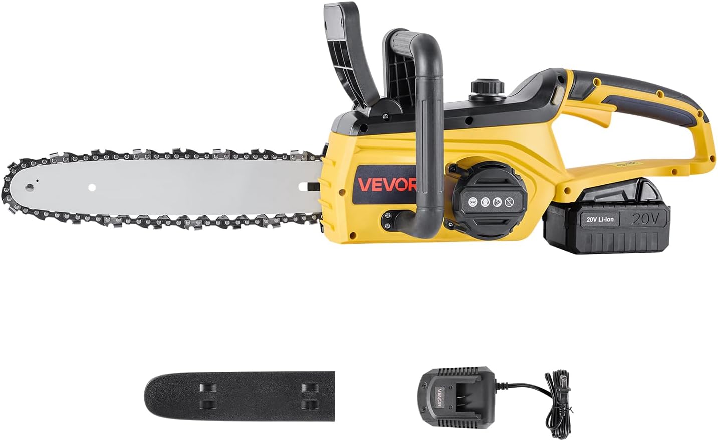 VEVOR Cordless Chainsaw, 20V 12-Inch Brushless Chainsaw Battery Powered, 4.0Ah Battery and Rapid Charger Included, Handheld Electric Chain Saw for Tree Felling, Wood Cutting, Pruning, and Trimming