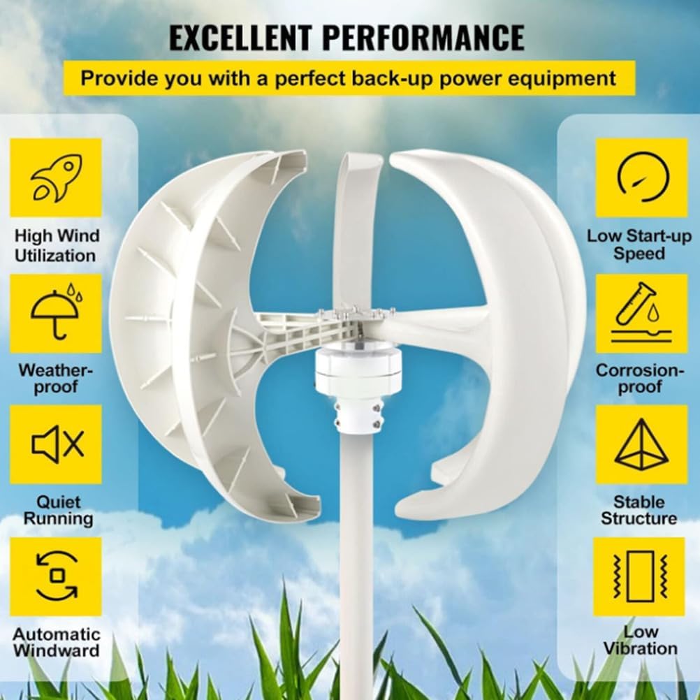 Efficient Vertical Axis Wind Turbine Set, 220V 12V 24V 48V Low Noise DC Wind Turbine Generator with Controller for Home Or Camping (8000W-White,5 Blades),220V