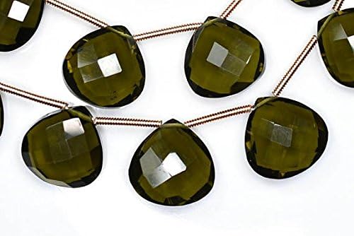 2 strands avivid 14x14mm 6 matched pairs beautiful vessonite green quartz microfaceted heart briolette beads