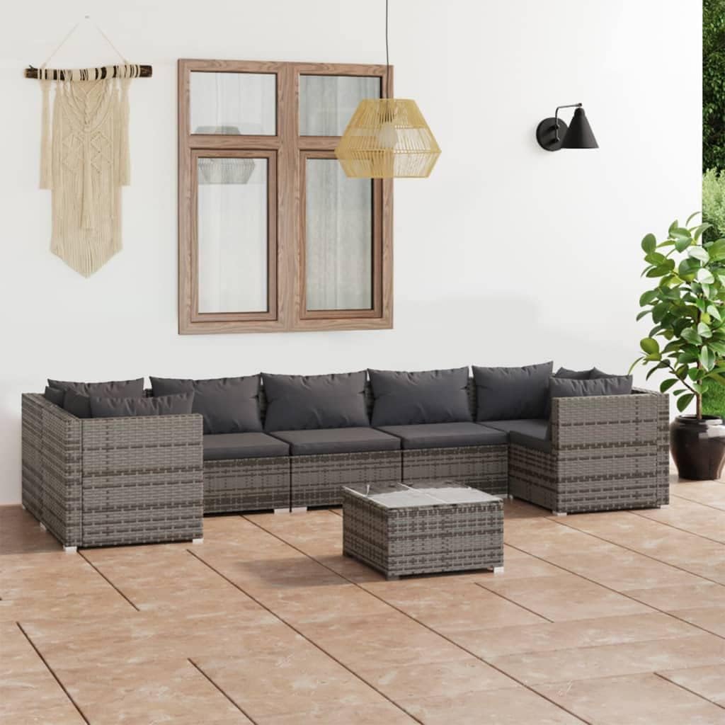8 Piece Patio Lounge Set with Cushions Poly Rattan Gray,Stylize Your Outdoor Oasis with Our Modular Poly Rattan Patio Lounge Set Patio Furniture, Outdoor Furniture Sets