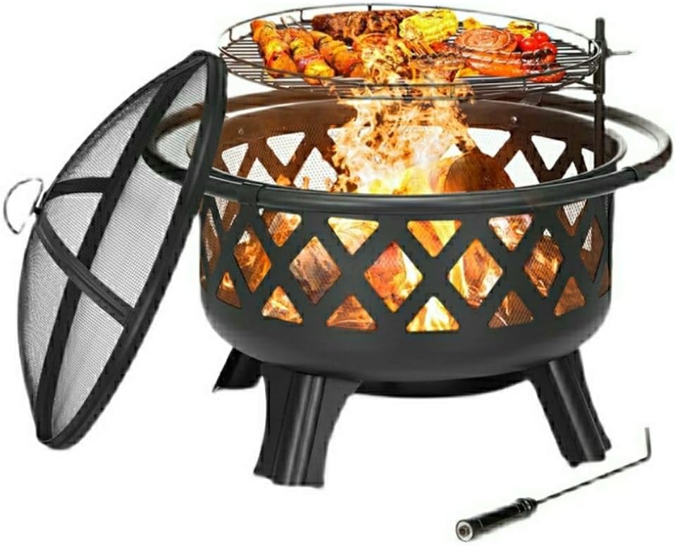 Outdoor Fireplaces Fire Pit Outdoor Wood Burning Pits Heating Large Steel BBQ Grill Bowl for Winter with Cooking Grate Fire Pits